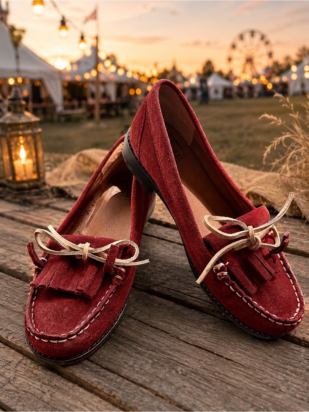 Lucky Brand Crimson Suede Moccasins tassels Sz 8 | Boho Festival Preppy Loafers